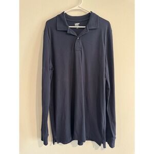 Lands'‎ End Long Sleeve Polo Shirt Mens Size M Navy Blue Traditional Fit Pique